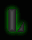 Animated green glowing icon with dark gray vertical rectangle and dark gray triangle on black background, showing subtle glow variations across frames.