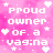 Pixelated pink background with white text reading 'PROUD owner OF. a vag:na' surrounded by heart and star symbols.