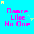 Bright cyan background with repeated pink text "Dance Like No One" and scattered yellow/green stars, one gray rectangle in bottom-right corner.