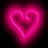 Two side-by-side neon pink heart shapes on black background, left frame shows glowing filled heart with gradient, right frame shows hollow outline heart.