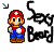 Pixelated Mario character in red cap and blue overalls with white gloves, holding a white object next to 'Sexy Beard' text on black background.