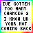 Static pixel art icon with black text on white background surrounded by rainbow gradient border, displaying a song lyric fragment in blocky font.