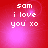 Red background with white pixelated text reading 'sam i love you xo' and shifting pink light effects.