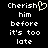 Pixelated white text on black background with a heart symbol replacing the 'h' in Cherish, arranged vertically.