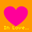 Four identical pink heart shapes on an orange background with yellow text reading "In Love..." below each heart.