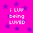 A static image with a bright pink background featuring purple stars and white pixelated text reading 'i LUV being LUVED' in four identical sections.
