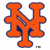 Four distinct New York Mets-themed graphics arranged in a , featuring orange and blue color schemes with city skyline silhouettes