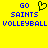Yellow background with blue pixelated text reading 'GO SAINTS VOLLEYBALL' and a green heart symbol between two identical text blocks.