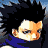 Pixelated anime-style character icon with spiky black hair, orange face, and blue clothing against a blurred background.