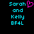 Pixelated cyan text on black background with a pink heart symbol replacing the 'o' in Sarah, showing two identical static frames side-by-side.