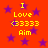 Red background with purple stars and yellow text reading "I Love (33333) Aim" in two identical vertical sections.