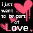Pixelated pink hearts drip over repeated text 'i just want to be part of Love' on a black background with gray bottom-right corner.