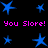 Blue star shapes and pink text reading "You Slore! You Slore!" on a black background.