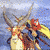 Animated icon shows a red-haired character with large yellow wings and silver armor riding a white horse against blue sky background.