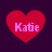 Four red heart shapes with pink text reading 'Katie' on a dark purple background, arranged in two of two