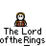 Animated contact sheet of pixel art frames showing a Lord of the Rings-themed buddy icon sequence with text bubbles and character interactions.