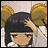 A pixelated anime-style character with dark hair and large yellow ears appears on the left side of a contact sheet, while the right side displays