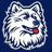 Three identical dog head icons with white fur, blue eyes, and red nose on dark blue background; one icon partially obscured by gray rectangle.