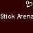 Pixelated white heart symbol above repeated text reading "Stick Arena:Stick Arena" on dark red background.