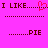 Pixelated text on bright pink background with dotted lines and a red heart symbol replacing the ellipsis in one instance.