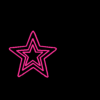 Animated sequence of pink and black star shapes on a black background, varying in size and outline style across frames.
