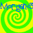 Four identical spiral patterns in green and yellow with blue text reading "Morgan" repeated across the top and bottom.