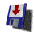 Blue and white floppy disk icon with red downward arrow on top, shown in multiple orientations including front, side, angled views.