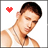 A 4-frame animated contact sheet showing a person in a white tank top with a silver chain necklace, each frame featuring a red heart symbol that changes color across the sequence.