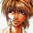 Pixelated anime-style character with light brown hair and white clothing against a black background with text.