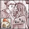 A static cartoon-style illustration of a couple embracing, with six small inset images showing different scenes or characters.