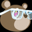 Brown cartoon bear head with rounded ears, wearing white-framed glasses with a pink 'P' symbol on the left lens, against a black background.