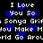 Pixelated text and blue hearts on black background with repeated phrases and misspellings.