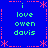Blue background with red dotted borders and star shapes, green text reading 'i love owen davis' in four quadrants.