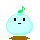 Pixelated light blue sphere with brown base, displaying four distinct expressions and musical note variations across observations.