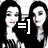 A pixelated image of a person with long dark hair and light skin, wearing a black top against a white background.