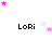 Pixelated 'LoRi' text with pink and light purple stars scattered around, arranged in a pattern on white background