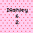 Pixelated text 'IAshley' with numbers 6 and 2 on a pink background with red dots, displayed in four identical positions