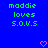 Blue background with green pixelated text reading "maddie loves s.o.v.s" and two pink heart icons at the bottom.