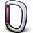 A pixelated D-shaped object with a metallic silver outline and a gradient purple-to-pink vertical stripe on the left side against a white background.