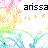 Pixelated icon with rainbow gradient background, small orange plus signs, and repeated text variations above a central blue-green curved shape with a heart or arrow symbol.