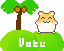 Pixel art of a hamster-like character on green grass with trees, displaying two expressions under the text "Votc".