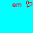 Red pixelated text 'em' on both sides of a red heart symbol against a cyan background.