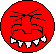 Three circular pixelated icons with angry expressions, each in red, blue, and green colors against a gray background.