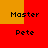 Red background with yellow rectangular sections containing black text reading 'Master' and 'Pete' in pixelated font.