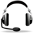 Static grayscale icon of over-ear headphones with a microphone boom, rendered in pixelated style against light gray background.