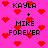 Pixelated pink background with red hearts and black text reading "KAYLA + MIKE FOREVER" in two identical arrangements.