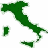Green and light green pixelated maps of Italy arranged in a with 'MADE IN ITALY' text box containing Italian flag colors