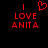 Red pixelated text 'I LOVE ANITA' on black background with a heart symbol replacing the word 'LOVE' in one view.