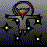 Two pixelated figures with outstretched arms stand against a dark, patterned background; one figure has red accents on its face and blue-green lights on its body.
