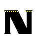Six black capital Ns with yellow dot patterns on a gray background, showing progressive animation of the pattern filling from top to bottom across frames.